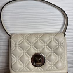 KATE SPADE NEW YORK Ivory Quilted Shoulder Bag Silver Tone Hardware Strap