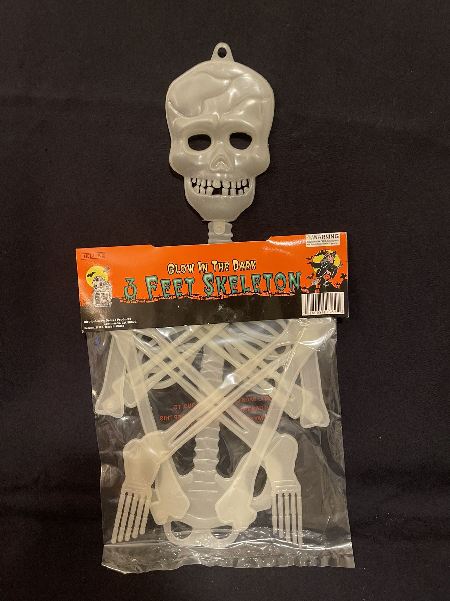 Vintage 3ft Glow In The Dark Plastic Jointed Skeleton Halloween Decor New