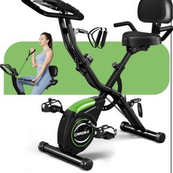 Caromix Folding Exercise Bike, 4 in 1 Stationary Bike 16-Level Magnetic Resistance Cycling Bicycle Upright Indoor Cycling Bike for Home Workout 330LB 