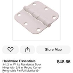 Hardware Essentials 3-1/2 in. White Residential Door Hinge with 5/8 in. Round Corner Removable Pin Full Mortise (9- Pack) 