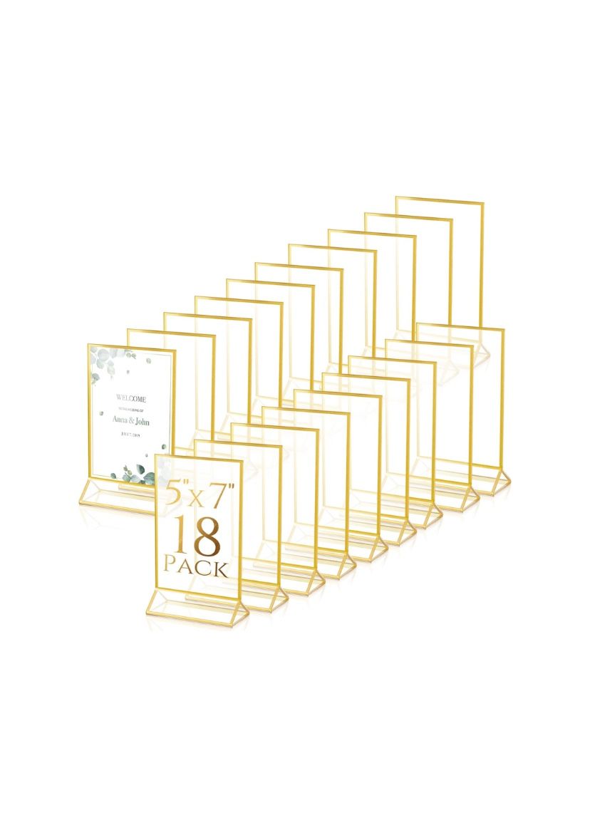 18 Pack Clear Acrylic Double Sided Frames Display Holder Gold Frames - New