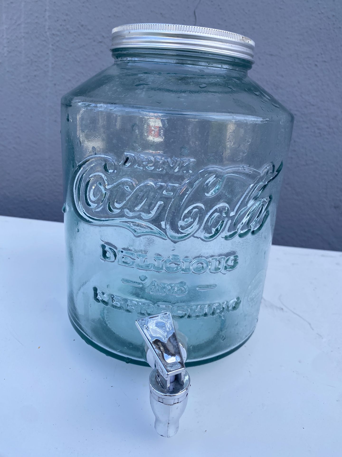 Coca-Cola Collectible Drink Dispenser Glass Mason Jar Twist Off Lid Large