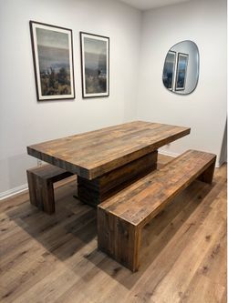 Solid Wood Dining Table with Benches