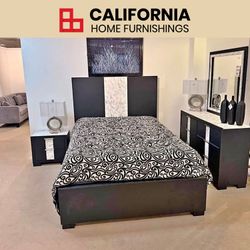 Modern Black Queen Bedroom 4 Pcs Set