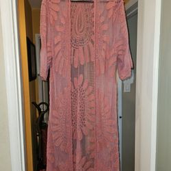 Women's Cover Up Dusty Rose Long Duster Size M
