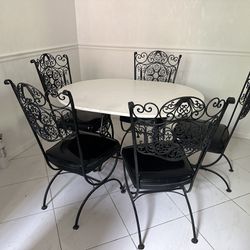 Black Wrought Iron Table With White Top One Of A Kind Kitchen Set