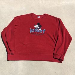 Red Mickey Fleece Crewneck Disney 