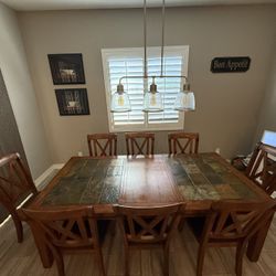 Wood/Tile Table and 8 Chairs