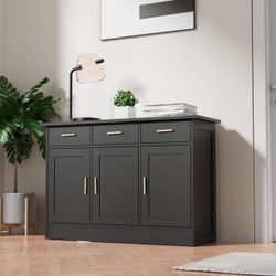 Black Kitchen Buffet Cabinet, Black Kitchen Storage Cabinet with 3 Doors and 3 Drawers, Black Buffet Sideborad for Dining Room, Dining Room