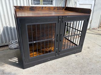 46"  Dog Crate Furniture, Heavy Duty Dog Cage for Medium Large Dogs, Dog Crate Dog Kennel Indoor with Removable Trays, Chew Resistant Crate , Rustic B