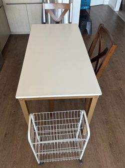 Minimalist Dining Table + 2 Wooden Chairs + Rolling Utility Cart (Complete Bundle)