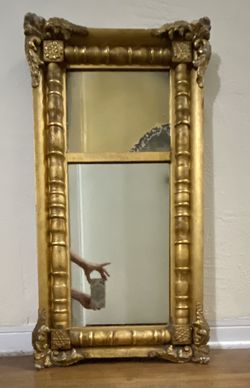 Antique mirror, gold leaf, 33 inches high x 18 inches wide