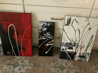 Hand Drawn Abstract Red White And Black Paintings
