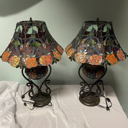 Tiffany Lamps Set Stained Glass Vintage Set 
