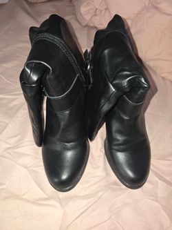 Black Leather Ankle Boots with Heel