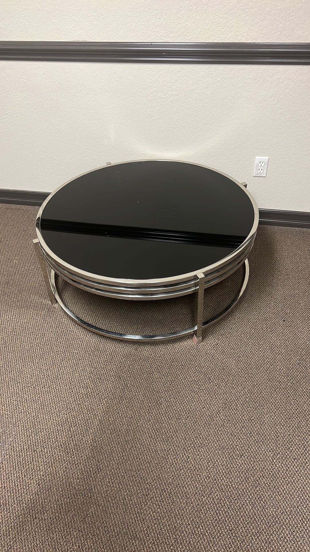 VINTAGE CHROME & SMOKY GLASS COFFEE TABLE