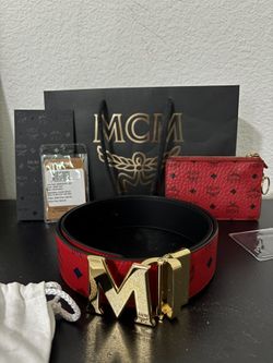 Red Mcm Belt Reversible Size 34-32