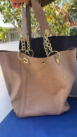 STEVE MADDEN- Beige Leather Tote Bag with Gold Chain Handles