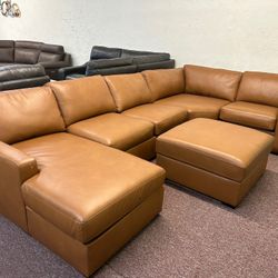 Furniture- Butternut 100% Real Top Grain Leather 4 Pc Sectional- 