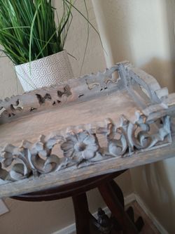$12  Pretty Handmade Wooden Carved Serving Tray 14"x 10"