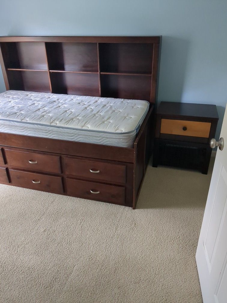 Twin Bookcase Bed And Nightstand 