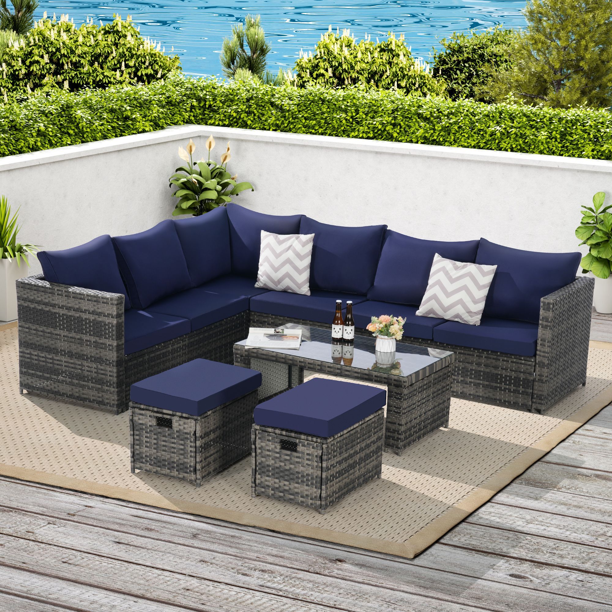 Piece Outdoor Patio Furniture Set, All Weather Wicker Rattan - Main Image