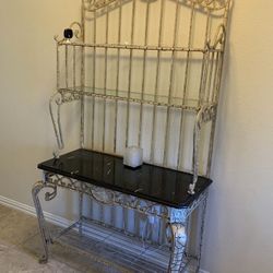 Wrought Iron & Marble Bakers Rack