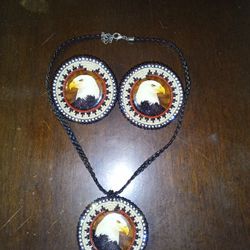 Authentic Handmade Native Earings And Necklace Set 