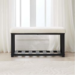 2-Tier White Metal Shoe Bench with Storage Shelf - Sturdy Entryway Shoe Rack & Ottoman Seat  white