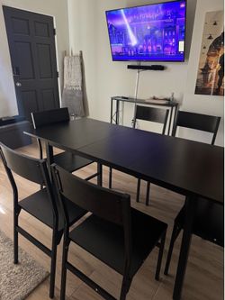 Black Dining Table Set with 6 Matching Chairs
