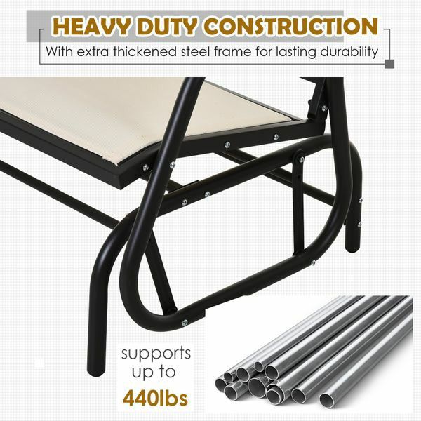 Double Rocking Chair with a Comfortable Sling Fabric Backing, Steel Frame, & Curved Rocking Arms