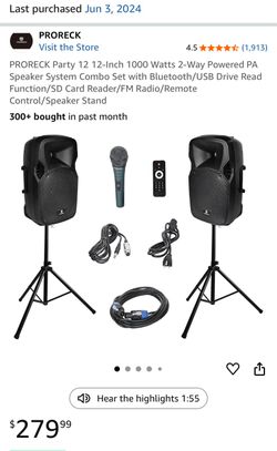 PA Speaker System Combo Set with Bluetooth/USB Drive Read Function/SD Card Reader/FM Radio/Remote Co
