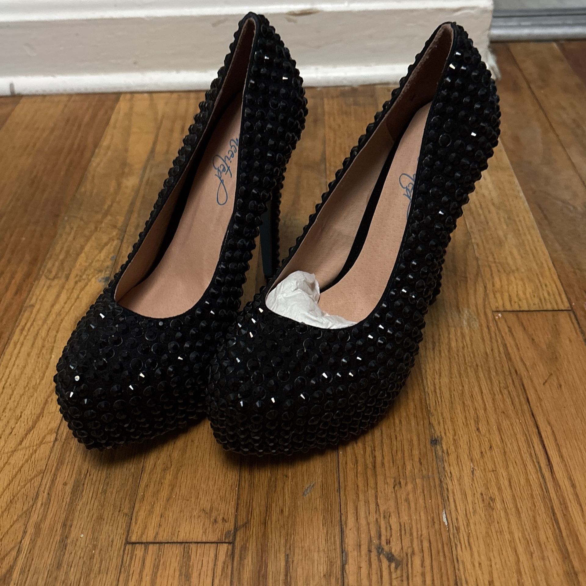 New Black Rhinestones Platform Heels