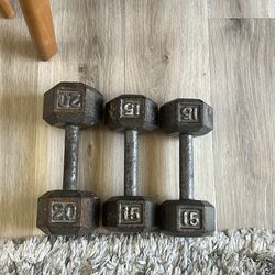 Cast Iron Dumbbells - 50lbs Total | 2x 15lb + 1x 20lb Set
