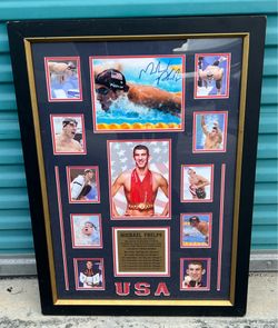 Michael Phelps Signed Framed Artwork 25”x36” w/ COA