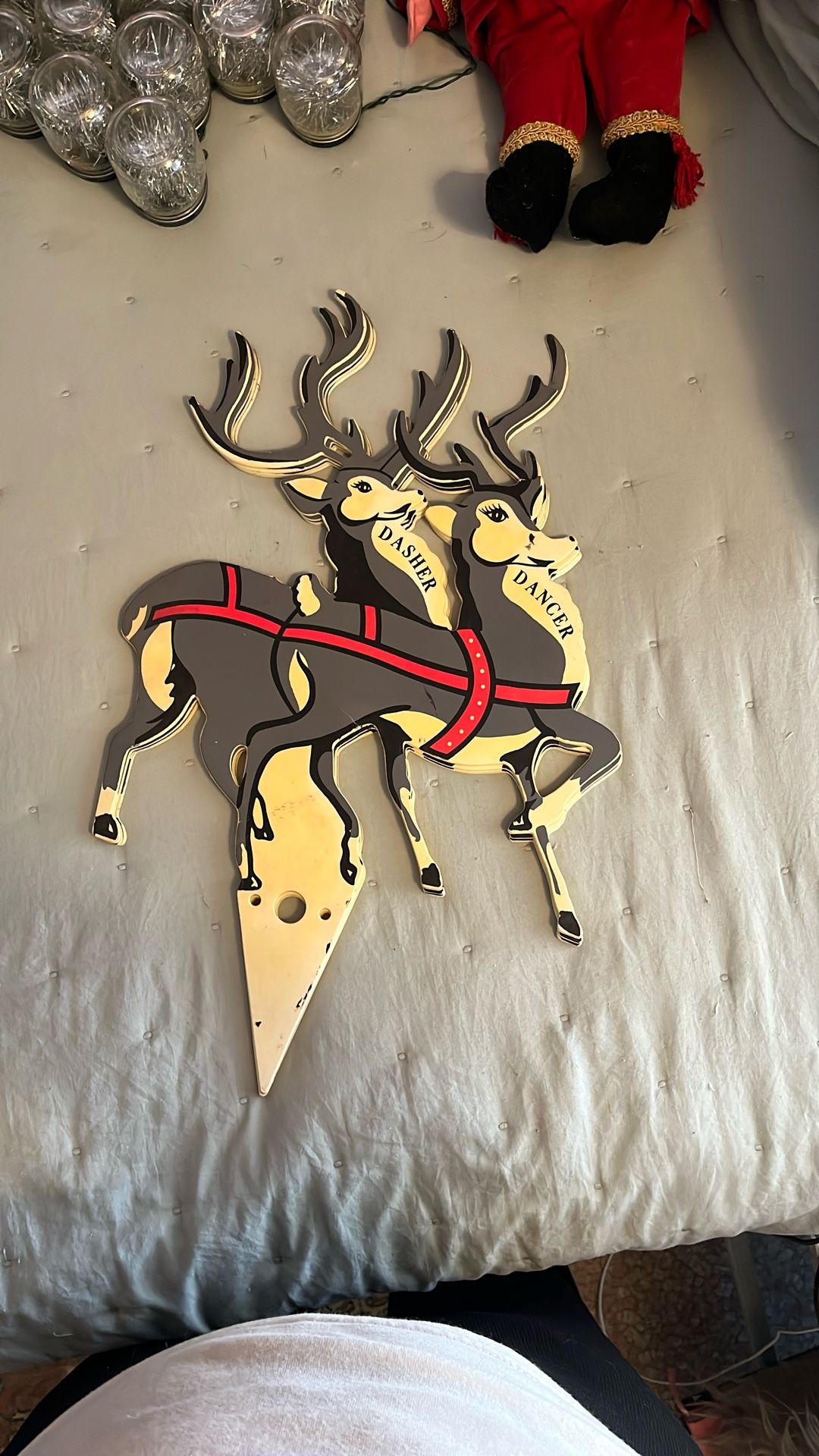 Vintage 60's 70's Christmas Lawn Decoration Light Up Santa Sleigh Reindeer Plastic