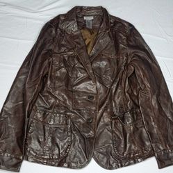 Liz & Co Brown Faux Leather Jacket Blazer Womans Extra Large