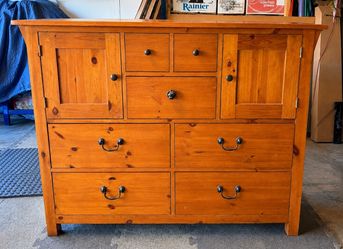 Large Rustic Pine Wood Dresser with Drawers