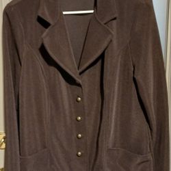 WOMEN'S WEEKENDERS BRAND BROWN SHIRT/JACKET W/GOLD COLORED BUTTONS, SIZE LARGE, MATERIAL HAS A SHIMMERY LOOK