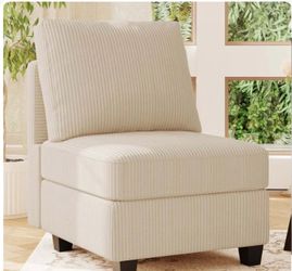 Armless Accent Chair in Cream Stripe Fabric