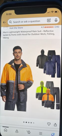 Men’s Lightweight Waterproof Rain Suit-Reflective Jacket & Pants With Hood For Outdoor Work, Fishing , Hiking. CashOnly