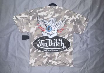 Darc Sport x Von Dutch Camo Tee Shirt Wolves Eyeball Angel Mens Small NWT