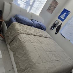 White Leather Queen Bed Frame