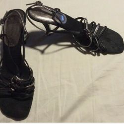 Womens Bandolino Botilda Strappy Slingback Heels - Black/Pewter, Size 8