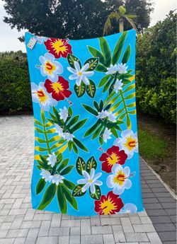 NWT Tiare Tahiti Pareo Sarong Hand Painted Swim Cover up + Wooden Tie Holder and Guide