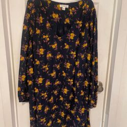 Size 4x floral long sleeve dress by Treasure & Bond  From Nordstrom  Navy, pink and yellow