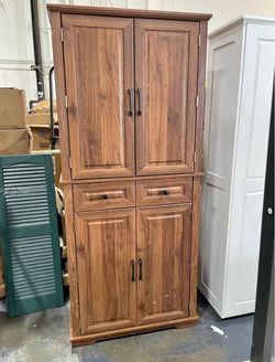 New assembled. 71Inch Tall Kitchen Pantry Cabinet with 3 Pull Out Shelves, Brown Freestanding Cupboa