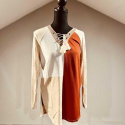 New Small White Beige and Rustic Orange Sweater
