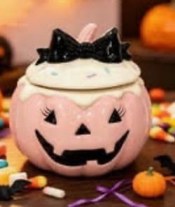Halloween pink Pumking cookie jar decor