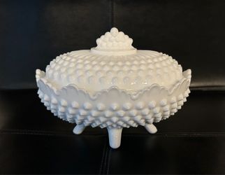 Fenton Glass Hobnail Footed Covered Candy Dish
